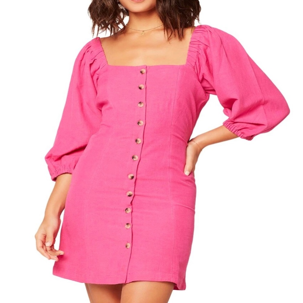 L space puff sleeve button down dress